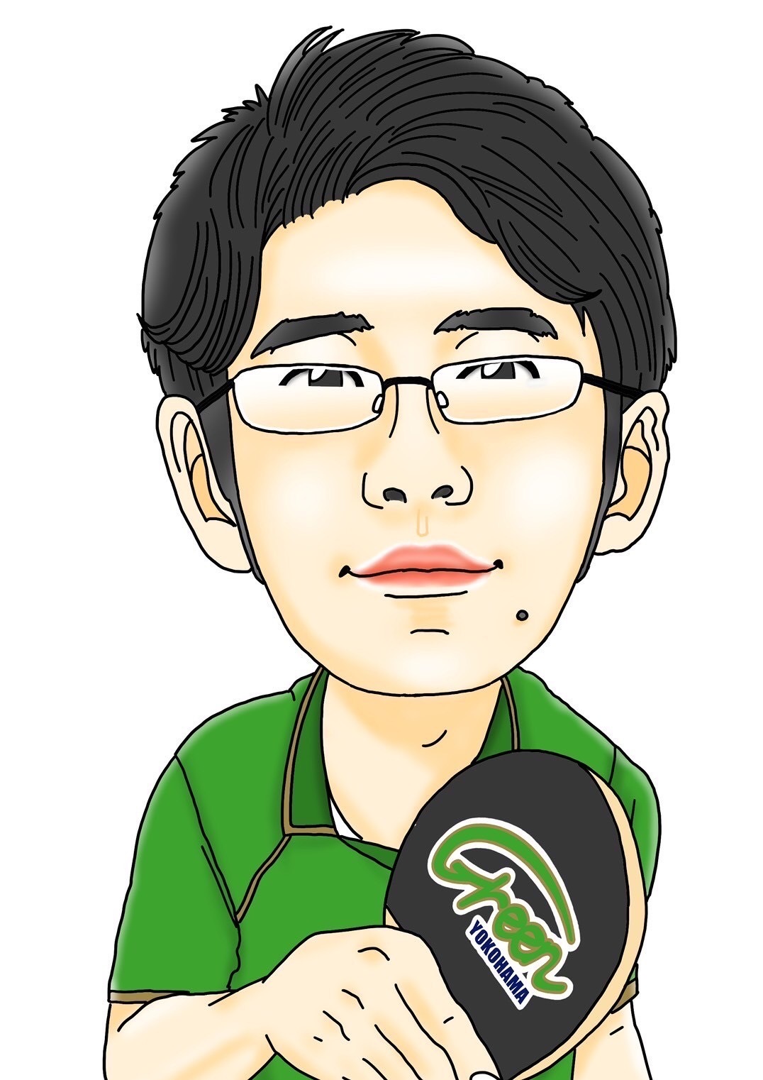 イラスト：鶴ヶ峰店卓球指導員　遠藤の似顔絵